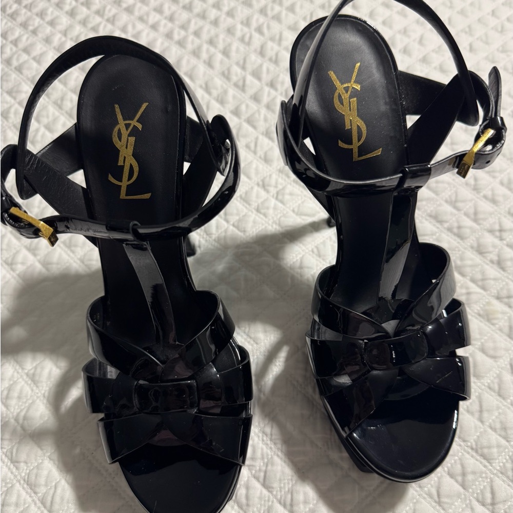 Saint Laurent Black Platform Sandals with Strappy Design - Picture 5 of 14